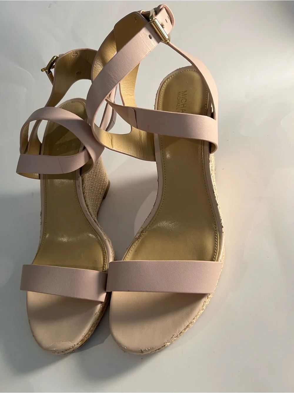 Michael Kors Pale Blush Leather Espadrille Wedges Size 10
